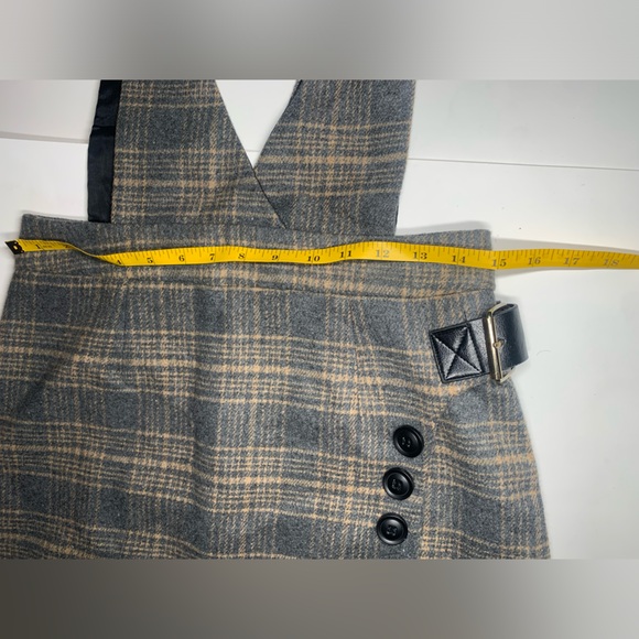 Plaid Brown Grey Grunge Skirt Overall Dress Belt Buckle Overalls - Picture 6 of 11